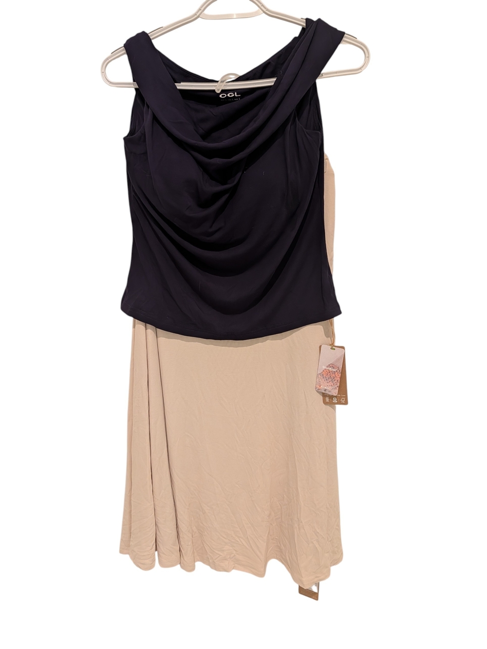 OGL Two-Tone A-Line Skirt Set in Navy & Beige